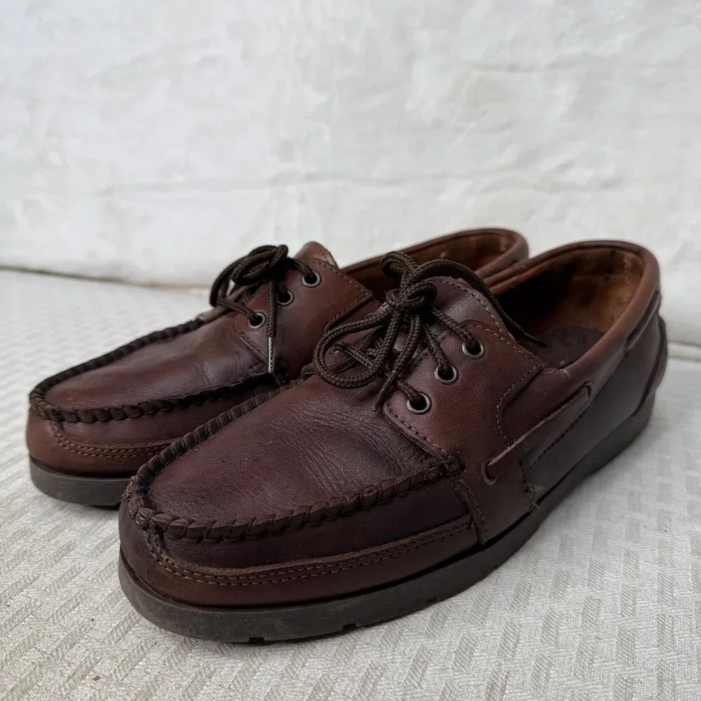 Cary Mens Leather Moccasin Boat Shoes Brown Size 9.5 M Made In China